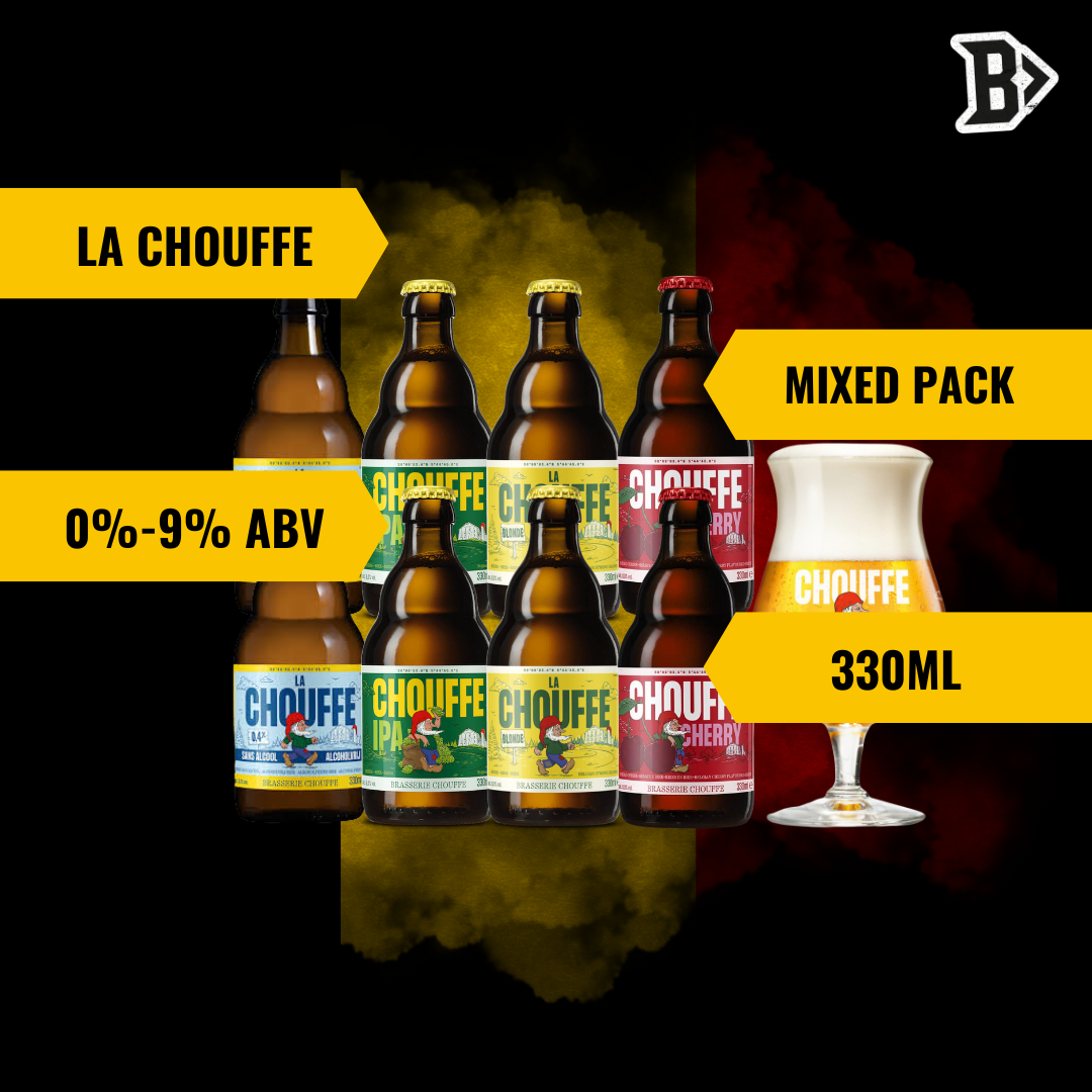 La Chouffe Mixed Beer Case Inc. 0% With FREE CHOUFFE GLASS 8 x 330ml (0%- 9.0% ABV)