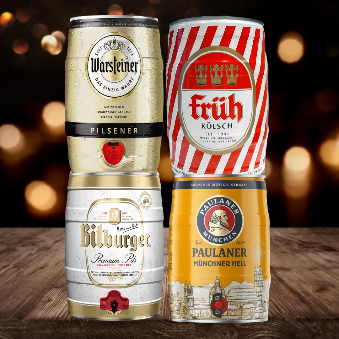 Premium German 5ltr Mini Kegs Variety Collection - (Fruh, Warsteiner, Paulaner &amp; Bitburger)