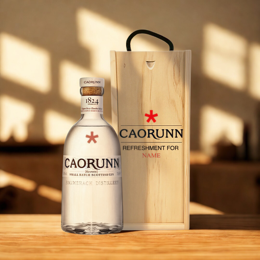 Personalised Caorunn Scottish Gin in Wooden Box Gift Set 70cl - (41.8% ABV)