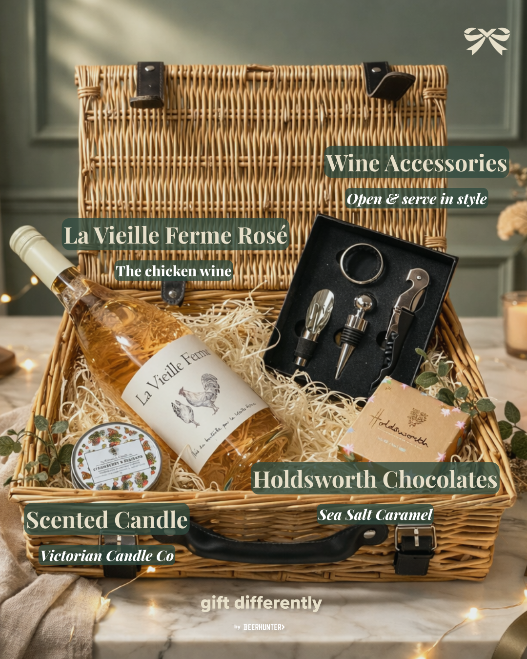 La Vieille Ferme Rose 14" Wine Gift Hamper with Chocolates and Accessories - 75cl (12.5% ABV)