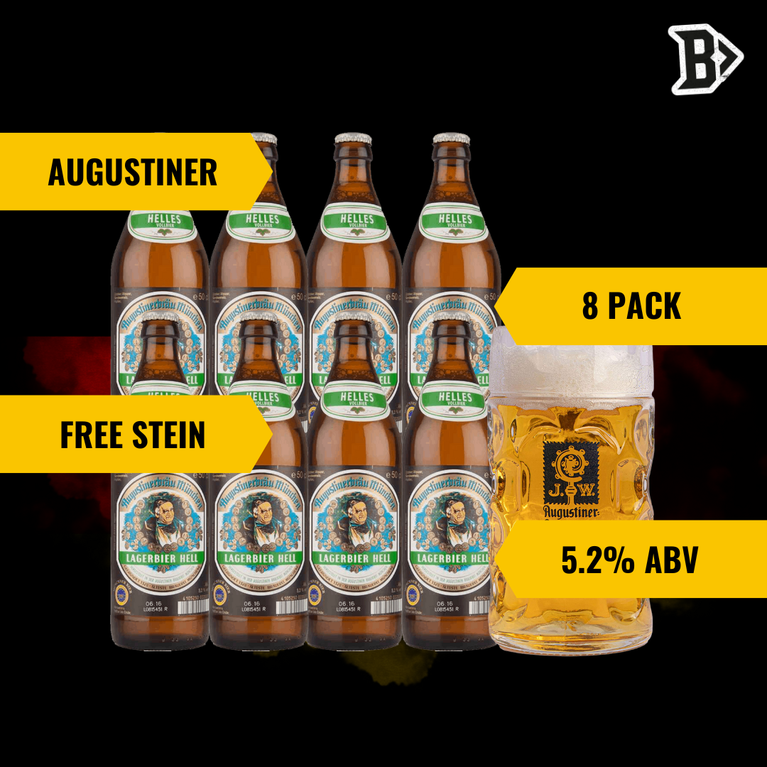 Augustiner Helles 500ml Bottles with Augustiner Stein (8 Pack) - 5.2% ABV