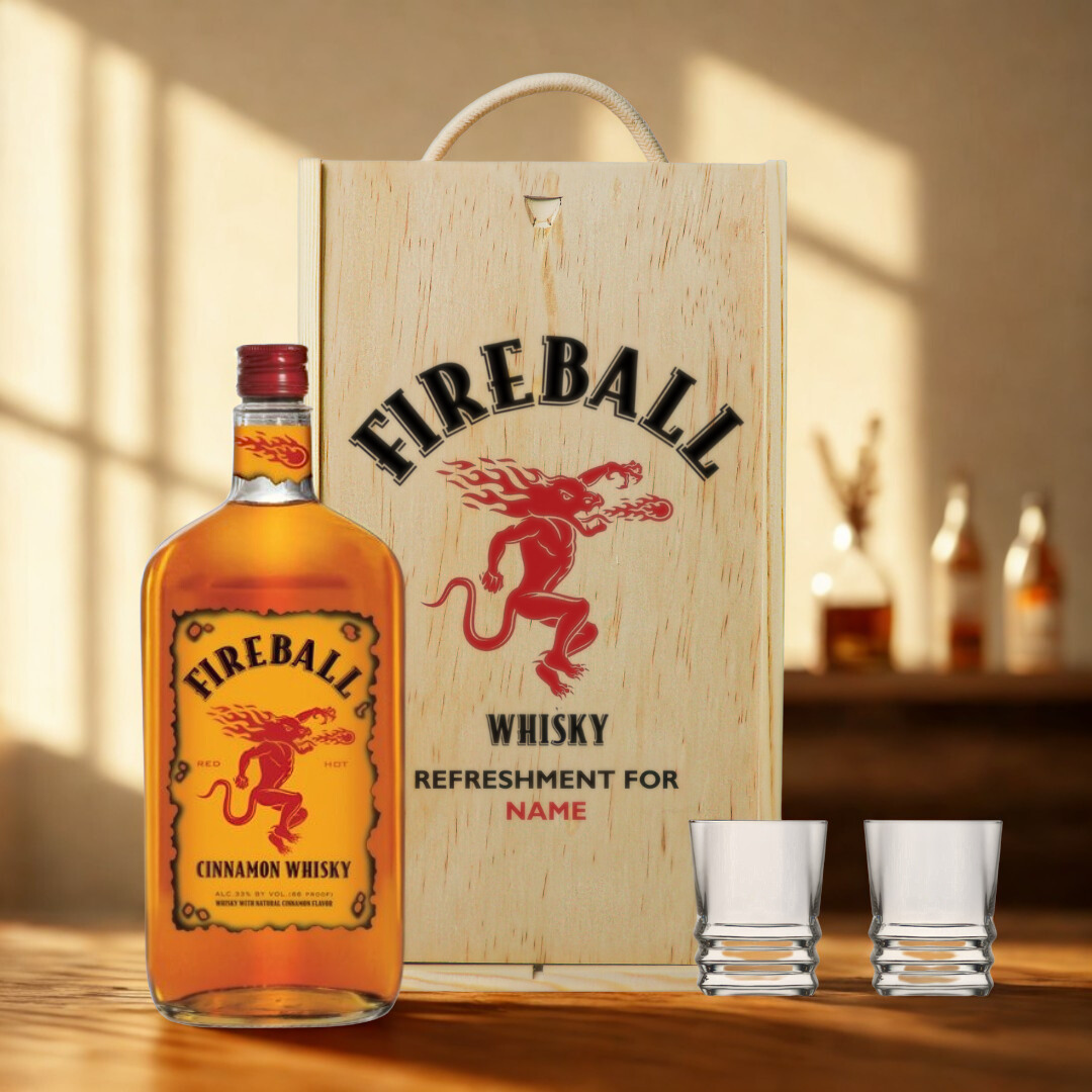 Personalised Fireball Cinnamon Whisky Gift Set With Shot Glasses - 70cl (33% ABV)