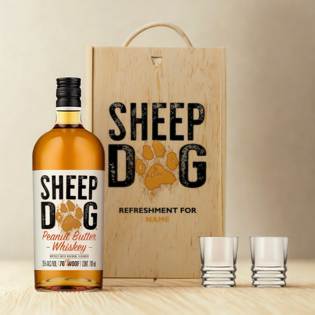 Personalised Sheep Dog Whiskey Liqueur with Shot Glasses Gift Set - 70cl (35% ABV)