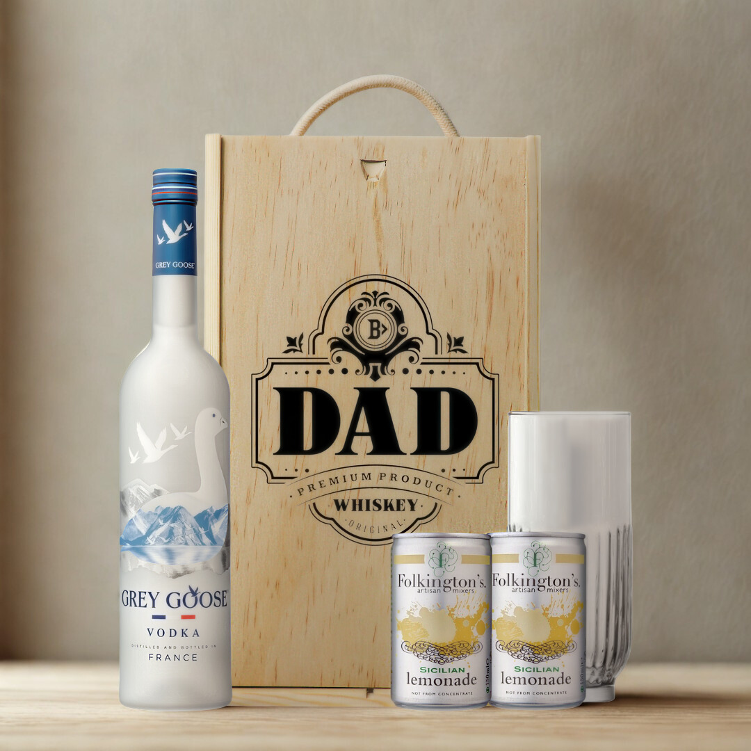 Grey Goose Premium Vodka Best Dad Gift Set with Glass & Lemonade - 70cl