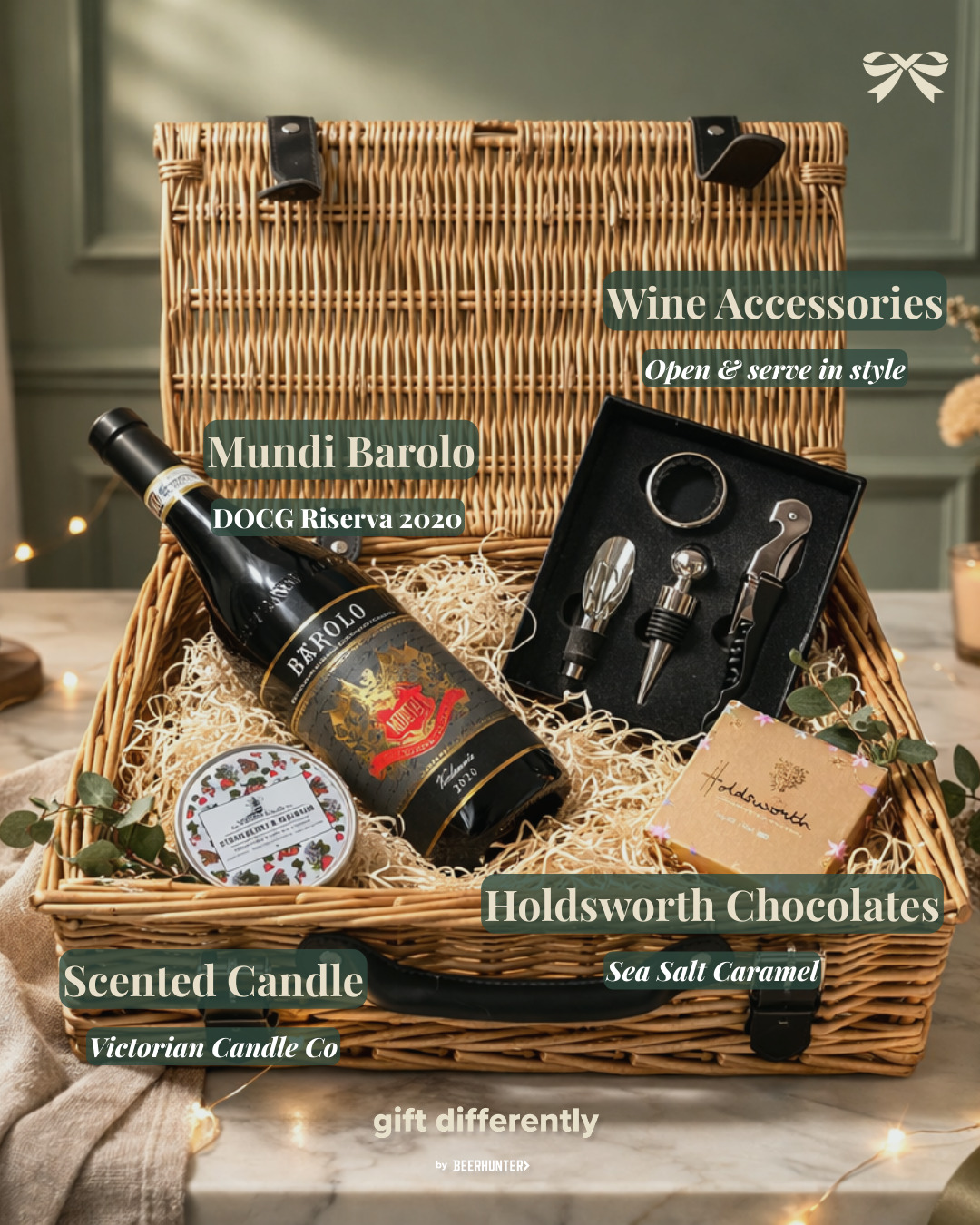 Barolo Mundi Red Wine 14" Gift Hamper with Chocolates and Accessories – 75cl (14.5% ABV)