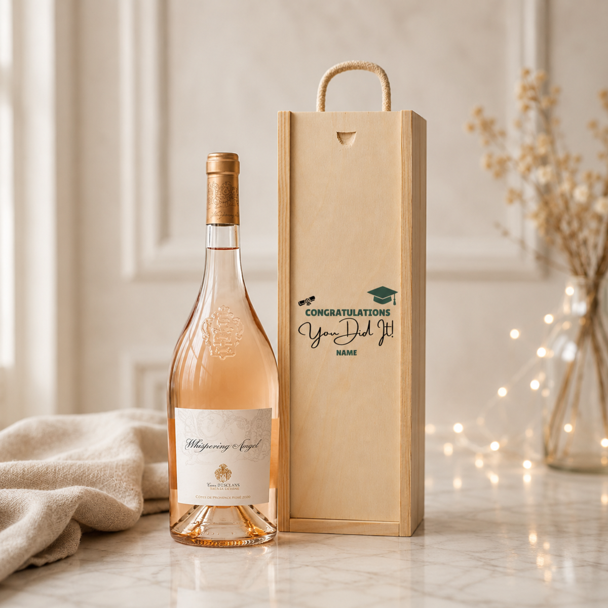 Personalised Graduation Rosé Wine Gift Set with Personalised Lid (Choose Whispering Angel or La Vieille Ferme)