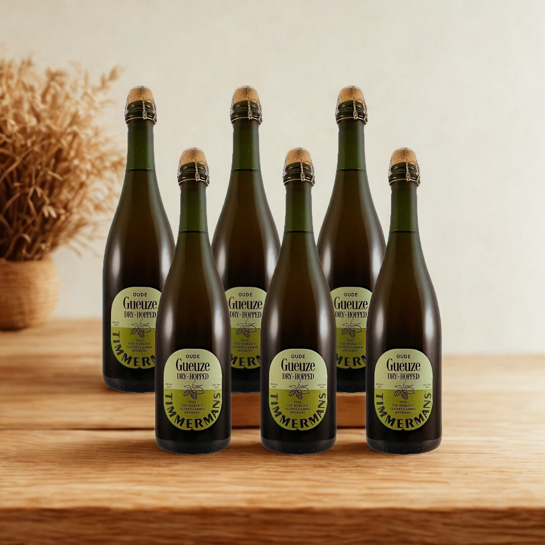 Timmermans Oude Geuze Dry Hopped 750ml Bottles - 6.4% ABV with Free Glass (6 Pack)
