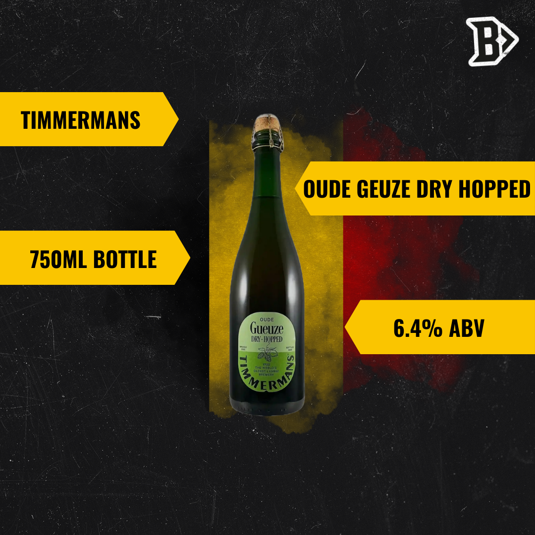 Timmermans Oude Geuze Dry Hopped 750ml Bottles - 6.4% ABV with Free Glass (6 Pack)