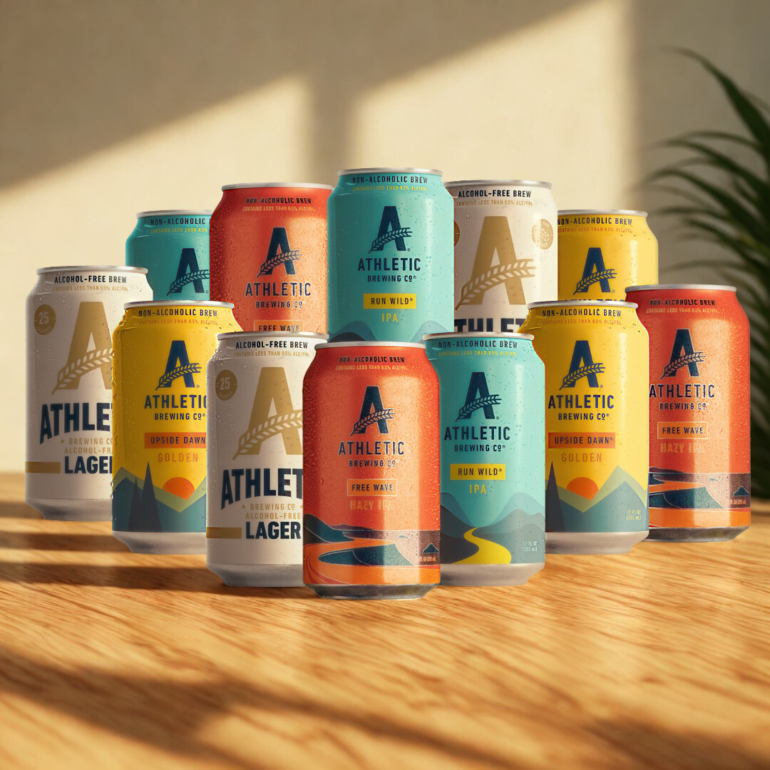 Athletic Brewing Alcohol-Free Mixed Case (Upside Dawn, Free Wave, Wild IPA &amp; Lager) 355ml Cans – (12 Pack)