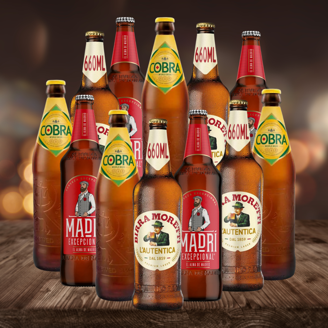 Premium World Lager Mixed Case Gift Set of 12 x 660ml Beers (Birra Moretti, Madri and Coba)