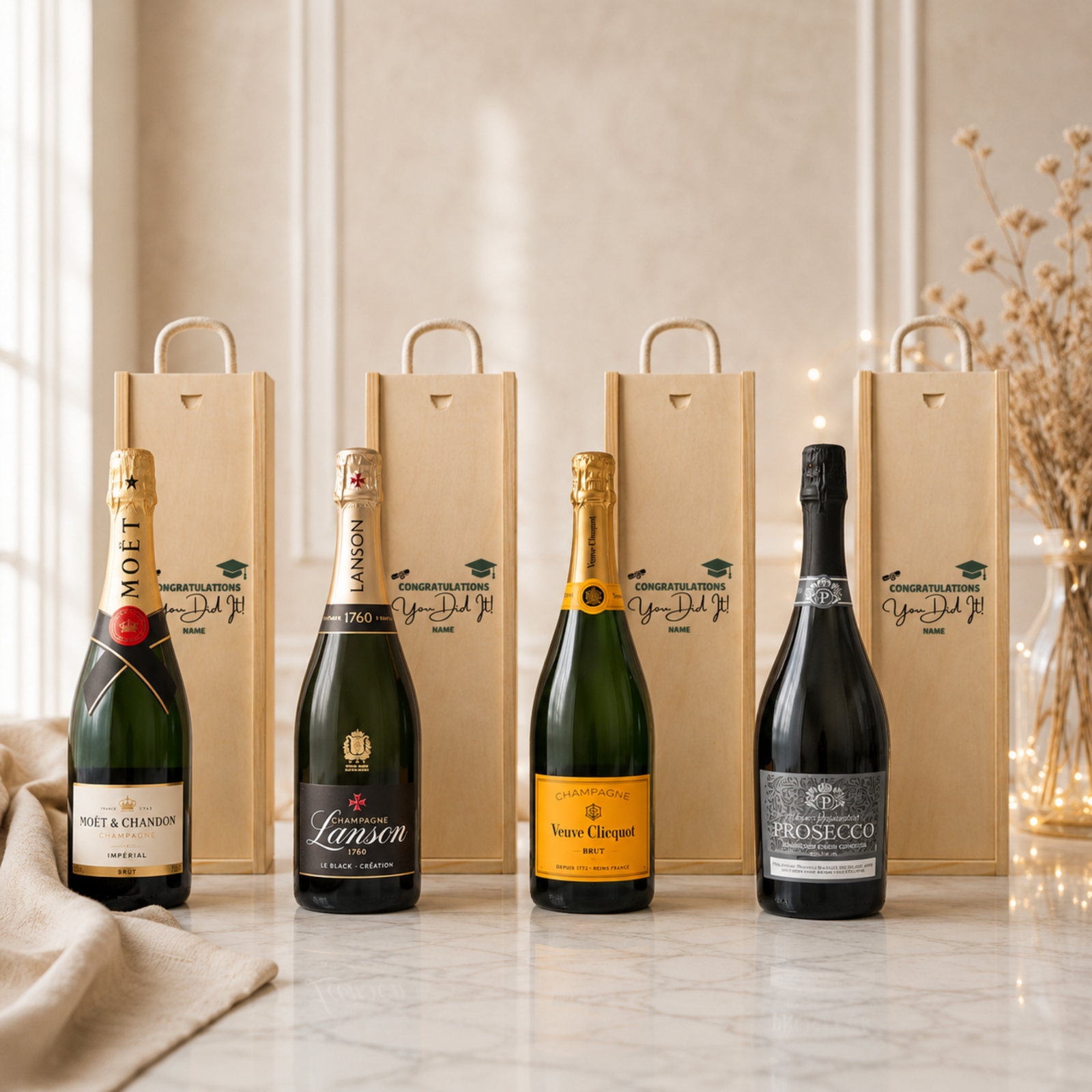 Personalised Graduation Champagne or Prosecco Gift Set – Premium Sparkling Wine with Personalised Lid