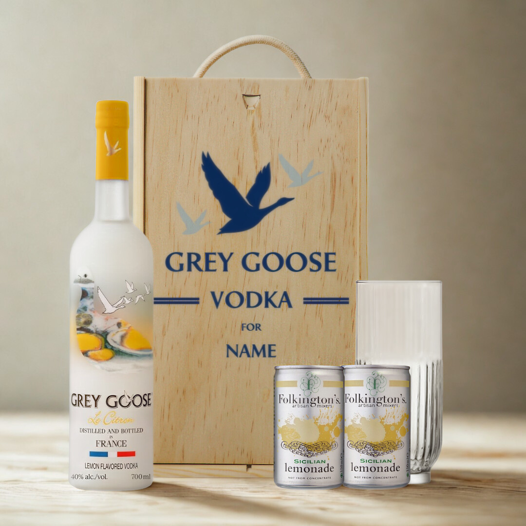 Personalised Grey Goose Le Citron Lemon Vodka Gift Set with Lemonade & Rocks Glass (70cl)