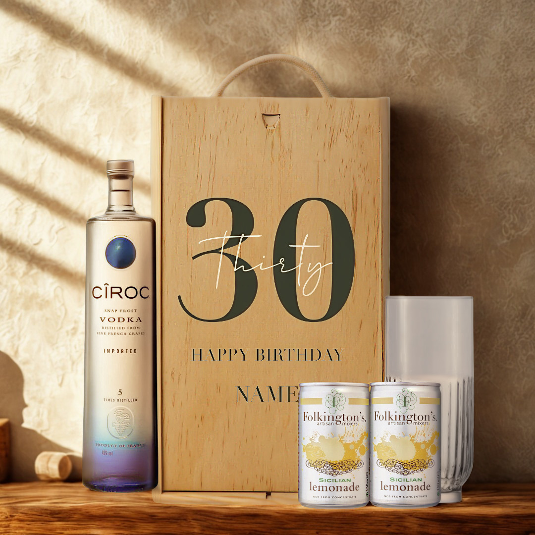 Personalised 30th Birthday Vodka Gift Set – with Personalised Lid