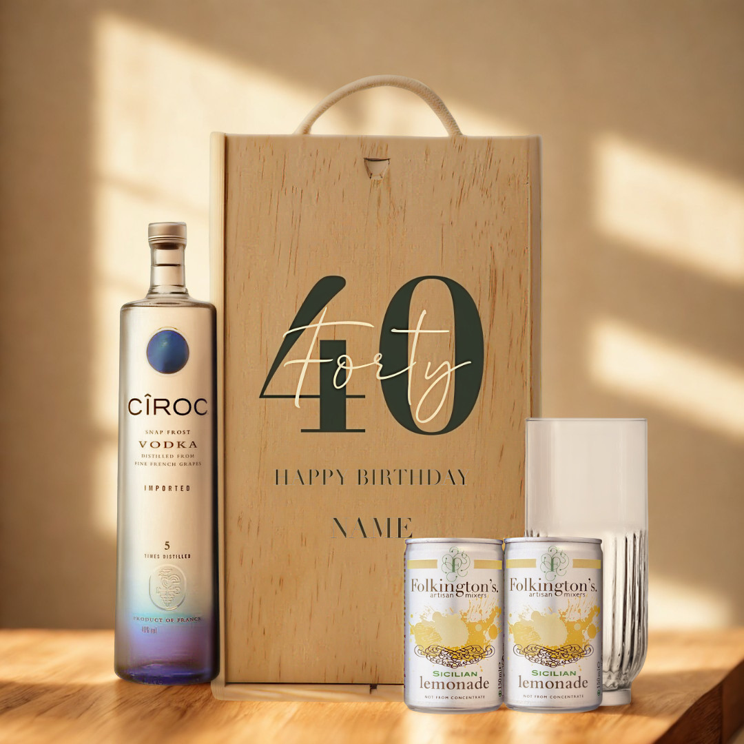 Personalised 40th Birthday Vodka Gift Set – 70cl with Personalised Lid