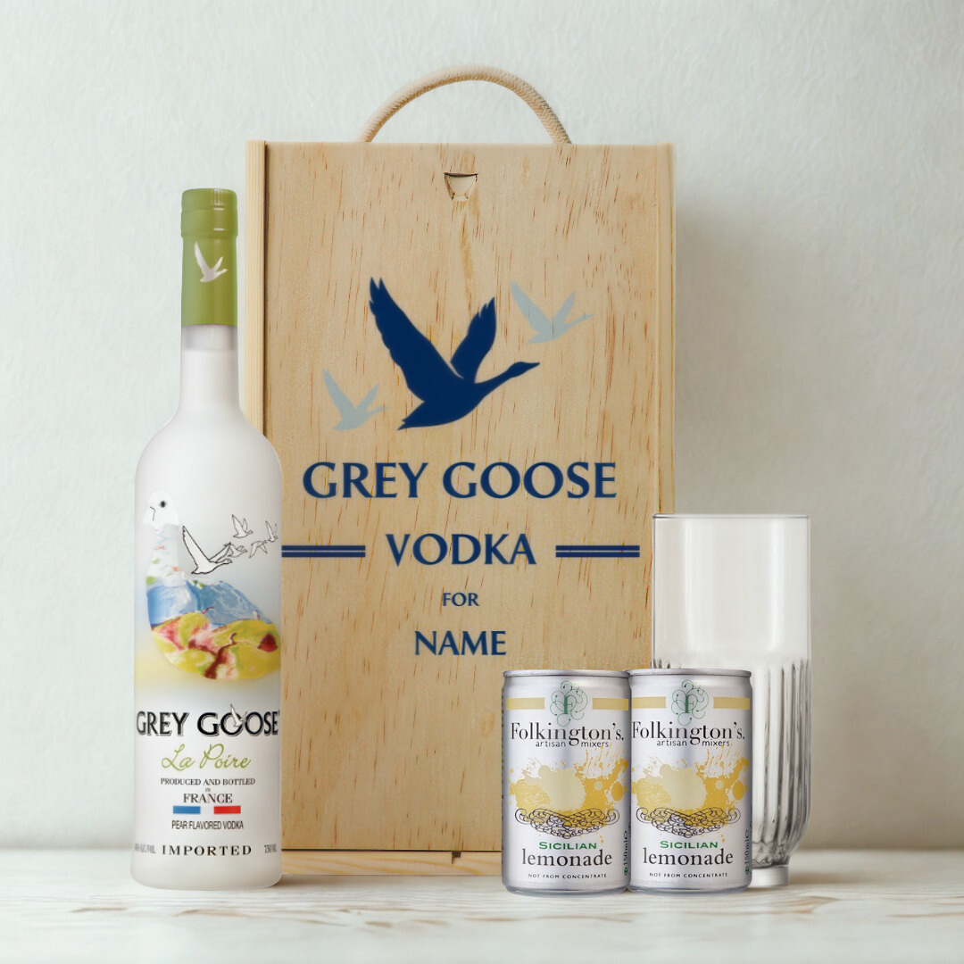 Personalised Grey Goose La Poire Pear Vodka Gift Set with Lemonade &amp; Rocks Glass (70cl)