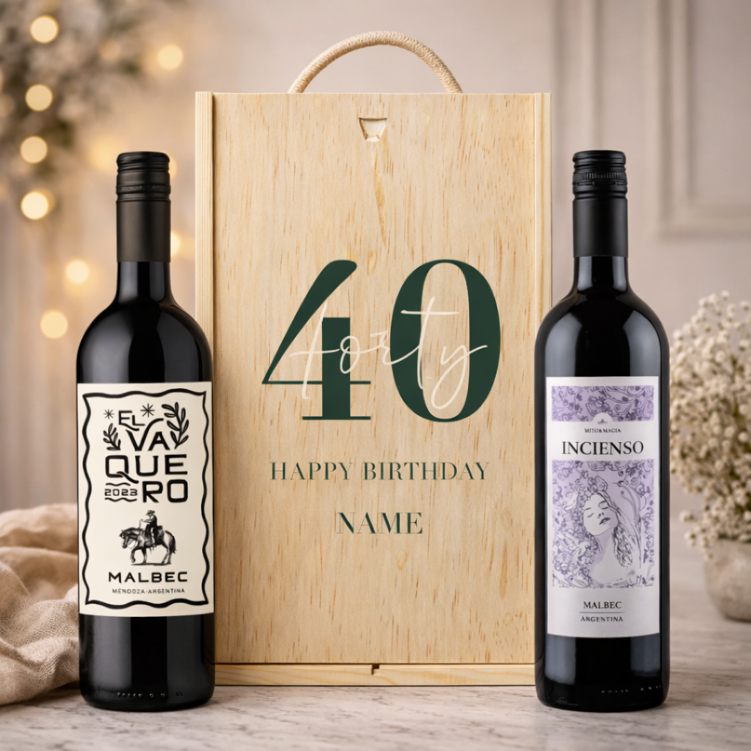 Personalised 40th Birthday Malbec Classic Red Wine Gift Set Two x 75cl