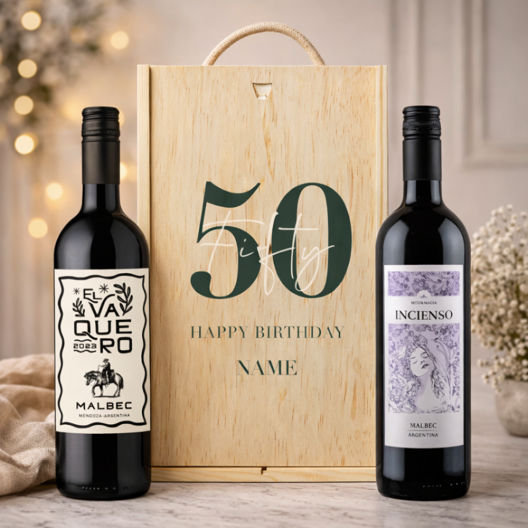 Personalised 50th Birthday Malbec Classic Red Wine Gift Set Two x 75cl