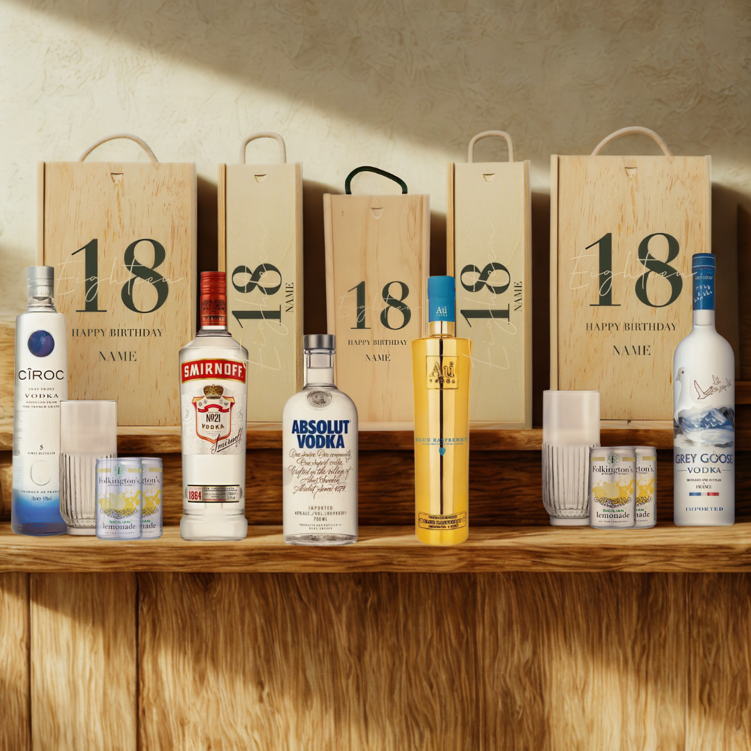Personalised 18th Birthday Vodka Gift Set – with Personalised Lid