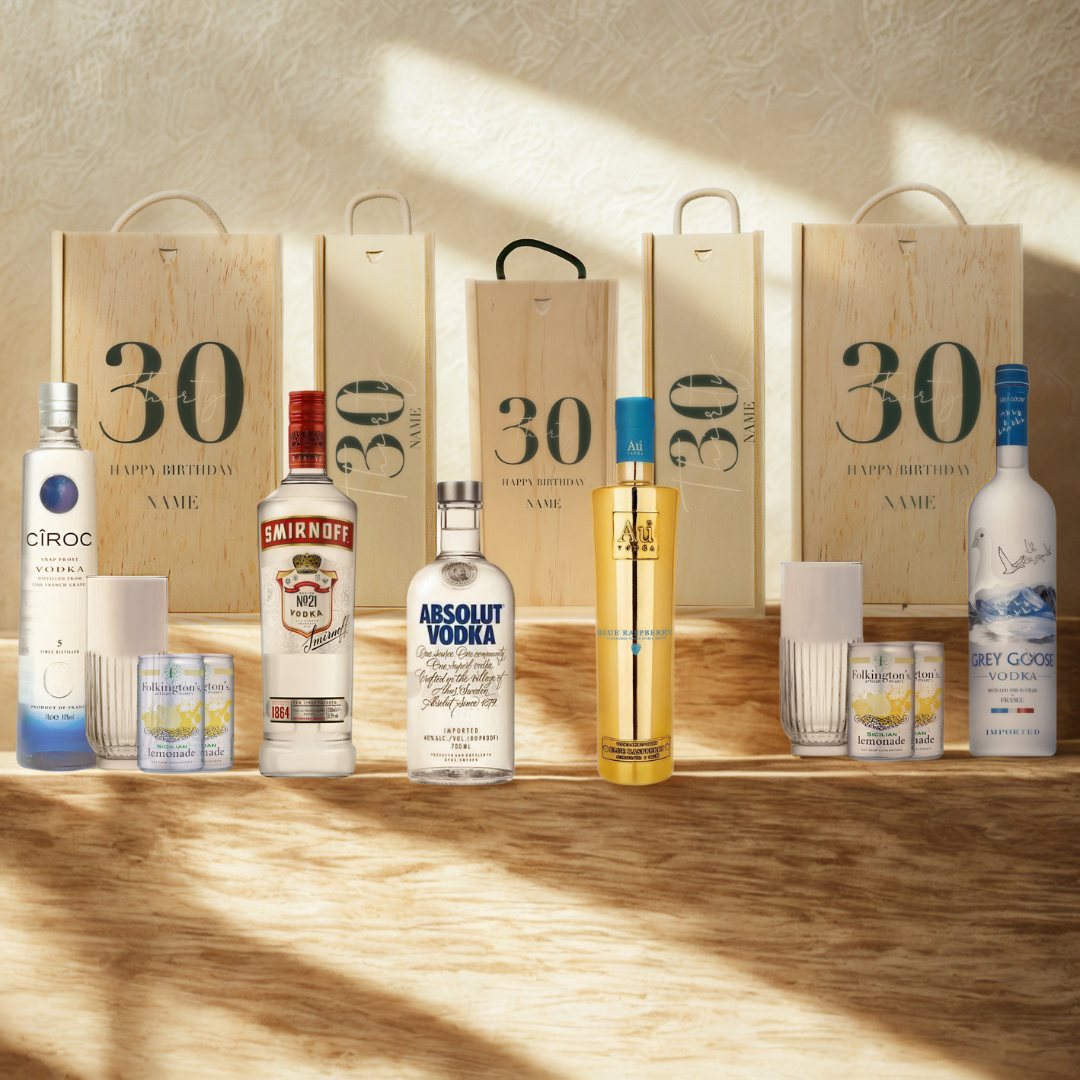 Personalised 30th Birthday Vodka Gift Set – with Personalised Lid