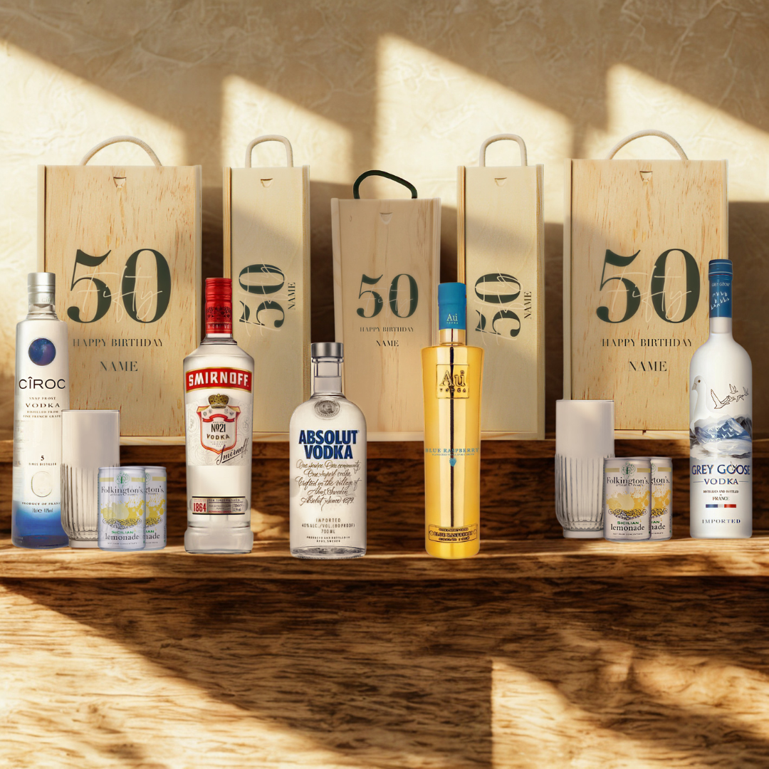Personalised 50th Birthday Vodka Gift Set – 70cl with Personalised Lid