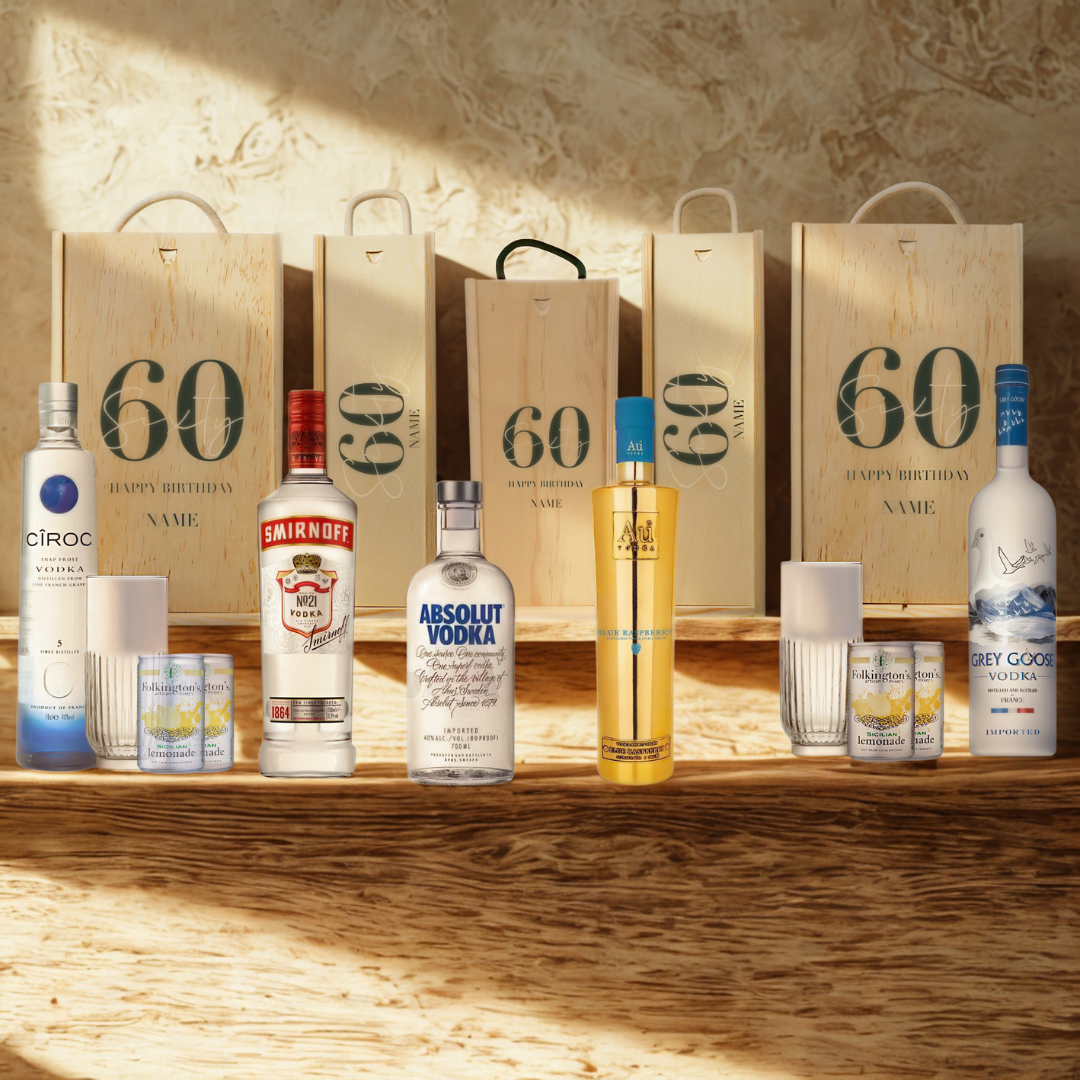 Personalised 60th Birthday Vodka Gift Set – 70cl with Personalised Lid