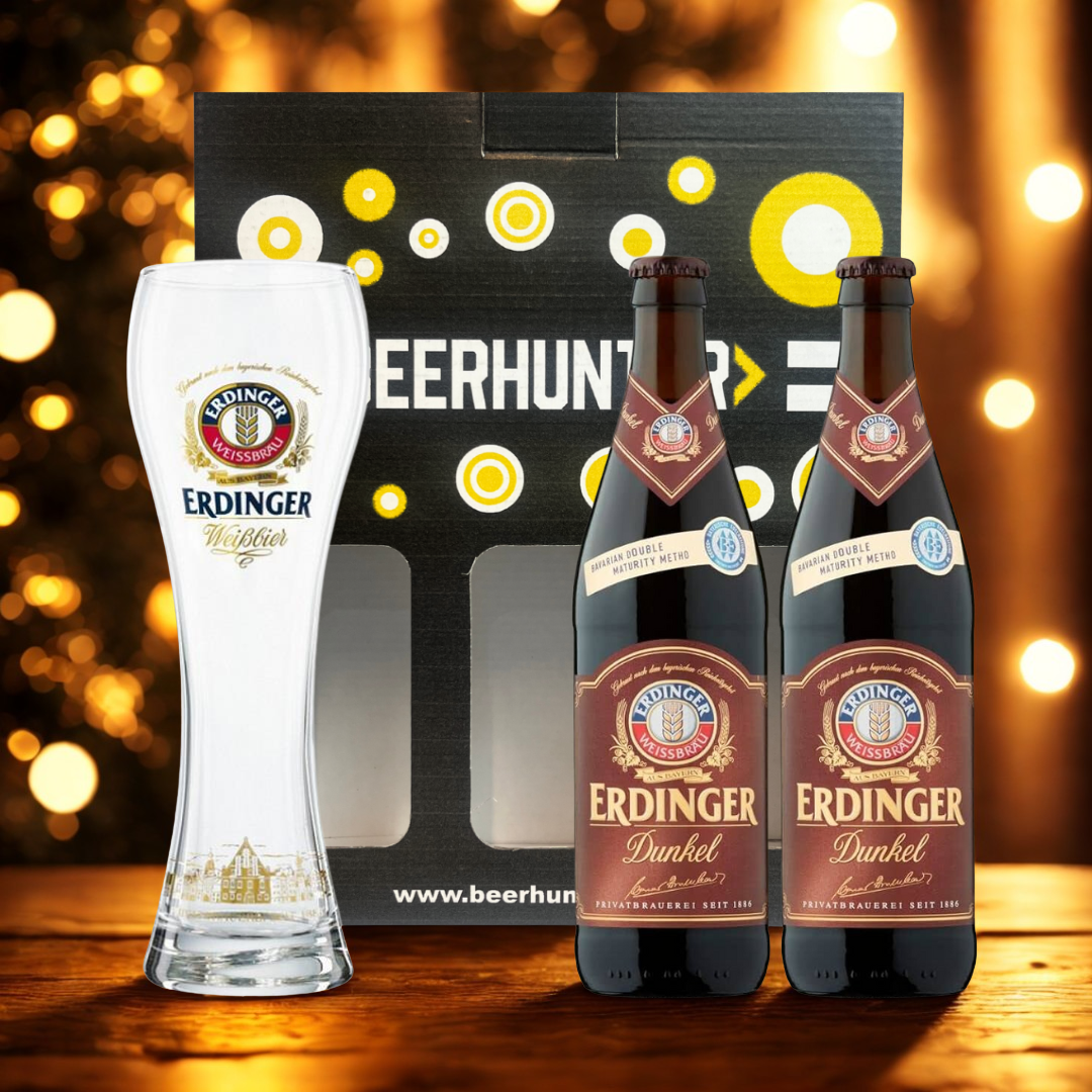 ERDINGER Dunkel German Beer Gift Set with Official ERDINGER Glass (2 Pack)