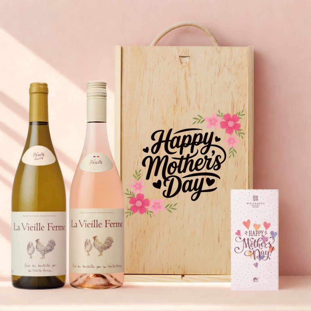 Mother’s Day Wine Gift Set – La Vieille Ferme Rosé &amp; White (75cl) with Chocolate – Luxury Mother’s Day Gift for Mum