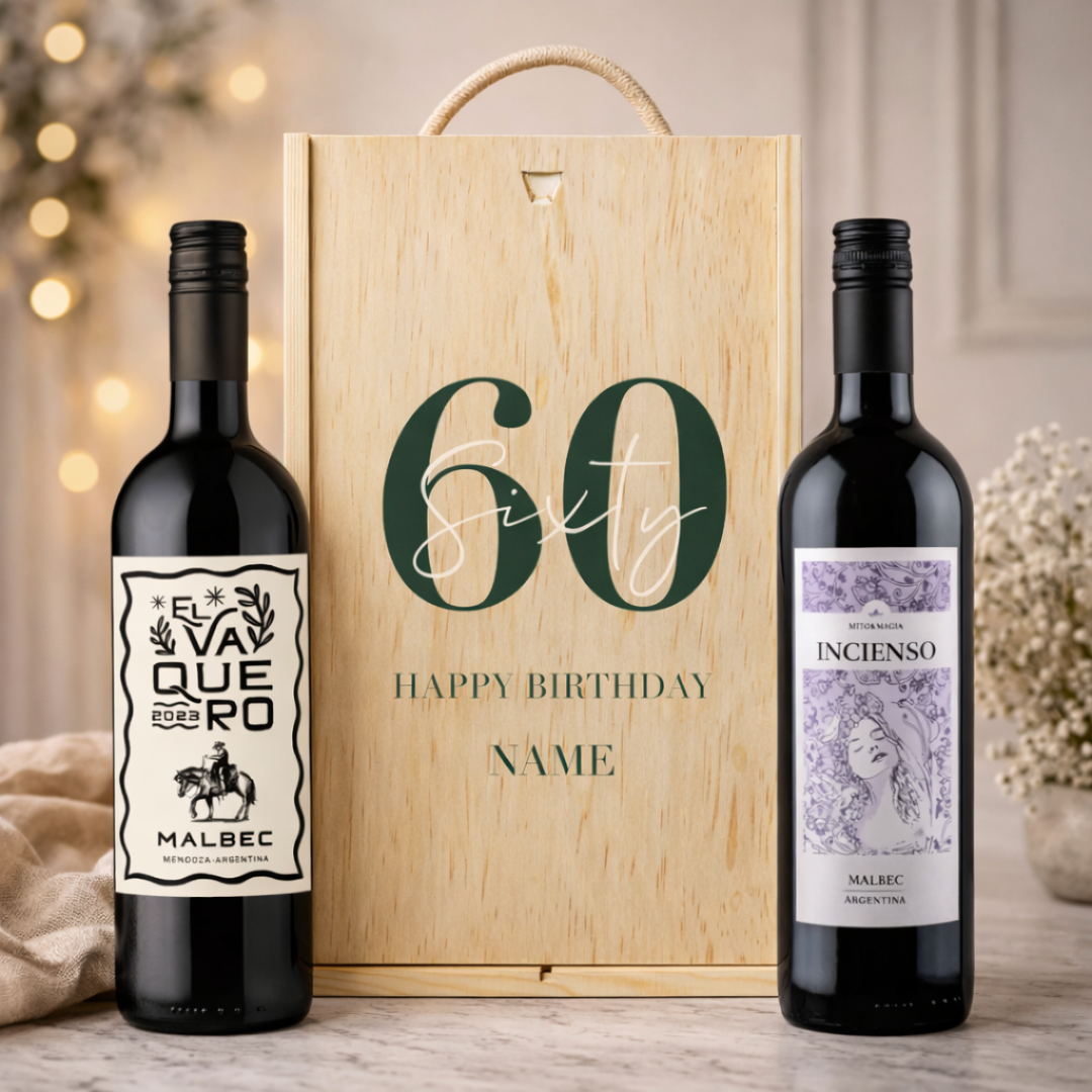 Personalised 60th Birthday Malbec Classic Red Wine Gift Set Two x 75cl