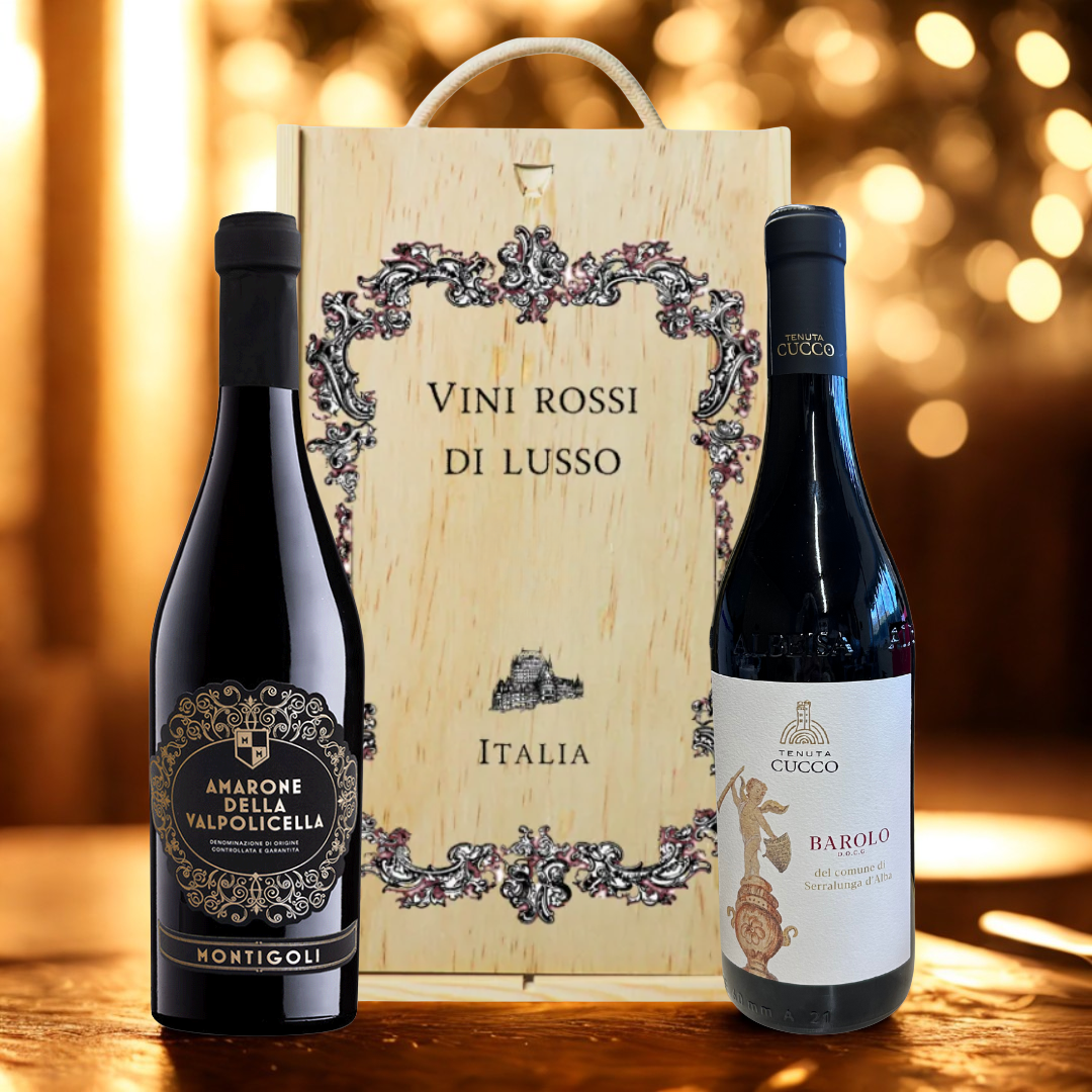 Personalised Luxury Montigoli Amarone della Valpolicella &amp; Tenuta Cucco Barolo Red Wine Gift Set
