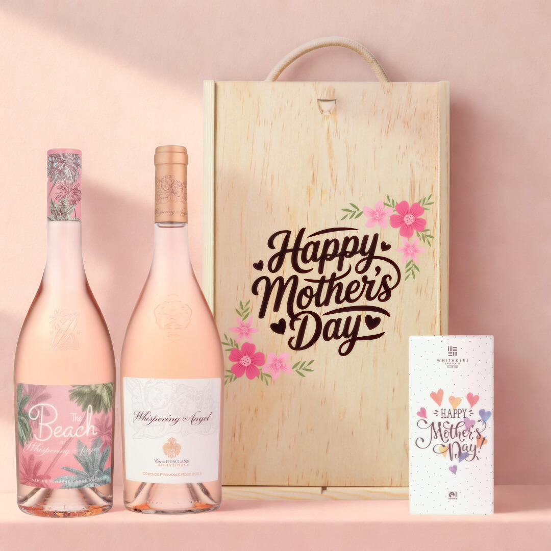 Mother’s Day Whispering Angel Rosé &amp; Beach Rosé Gift Set (75cl) &amp; Chocolate – Luxury Provence Rosé Gift for Mum