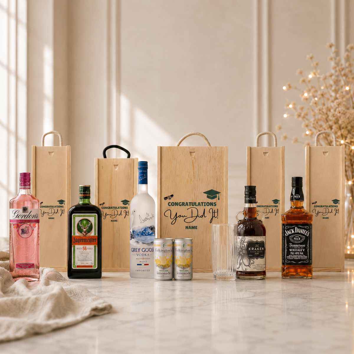 Personalised Graduation Spirit Gift Set – Premium Spirits Selection with Personalised Lid