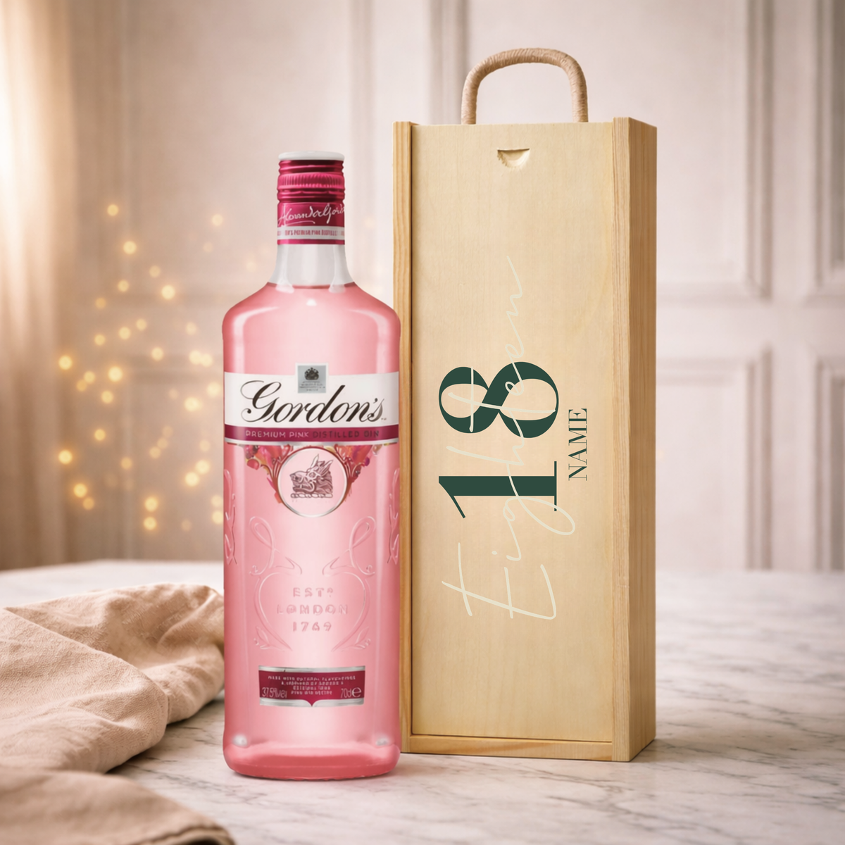 Personalised 18th Birthday Gin Gift Set – 70cl with Personalised Lid
