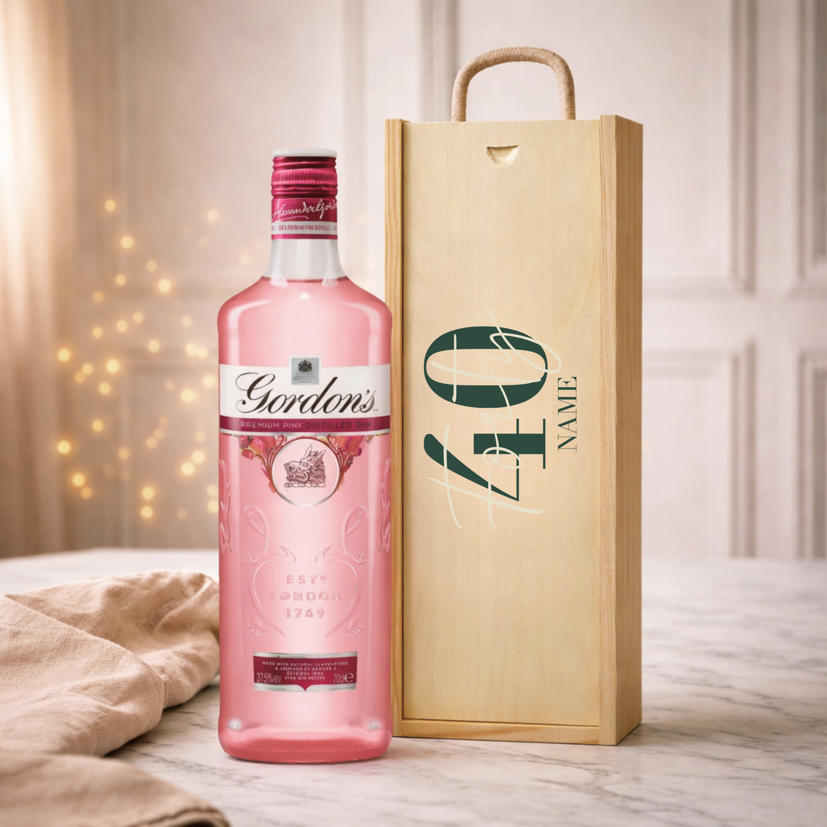 Personalised 40th Birthday Gin Gift Set – 70cl with Personalised Lid