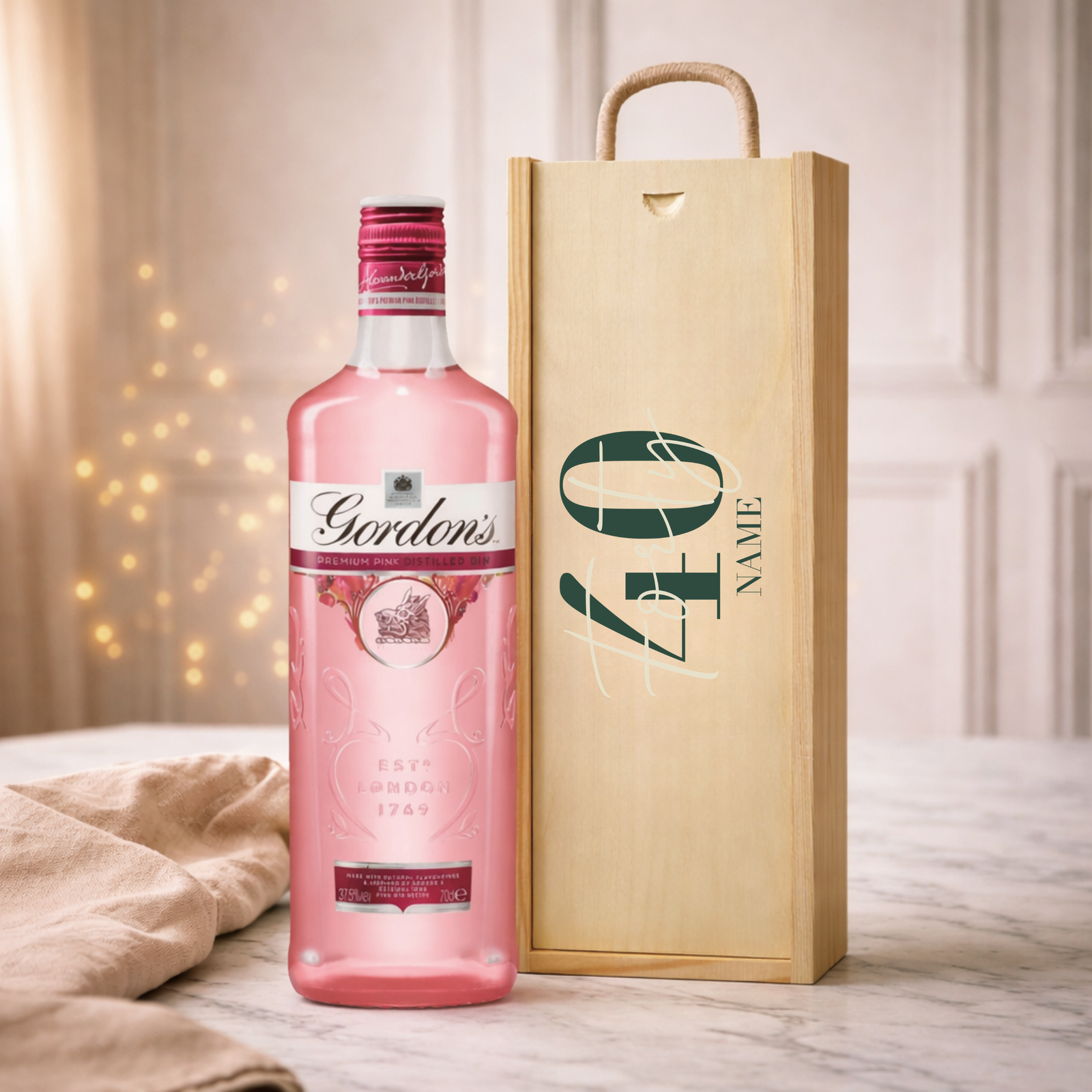 Personalised 40th Birthday Gin Gift Set – 70cl with Personalised Lid
