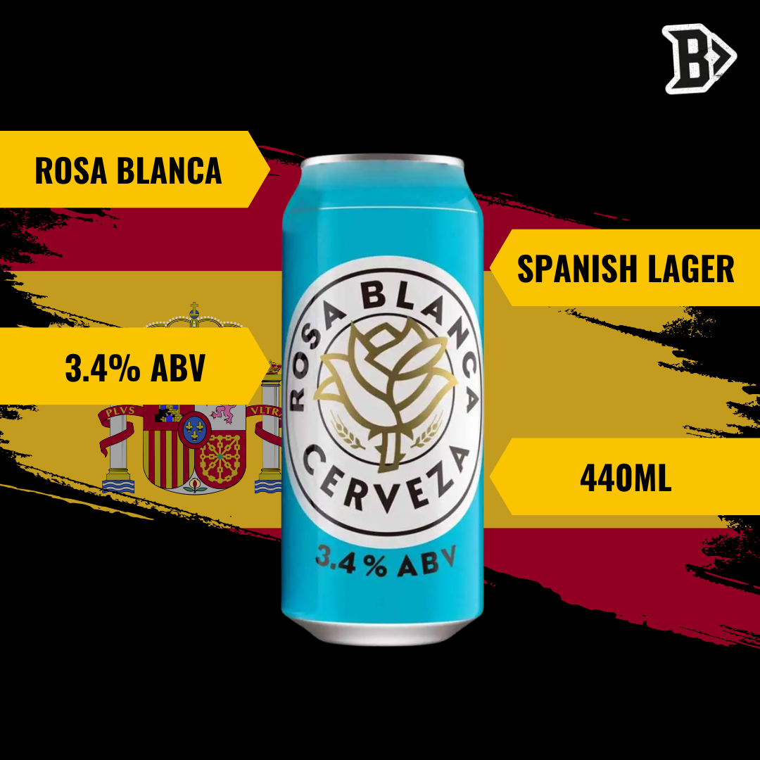 Rosa Blanca Cerveza 440ml Can – Light Spanish Lager 3.4% ABV (12 Pack)