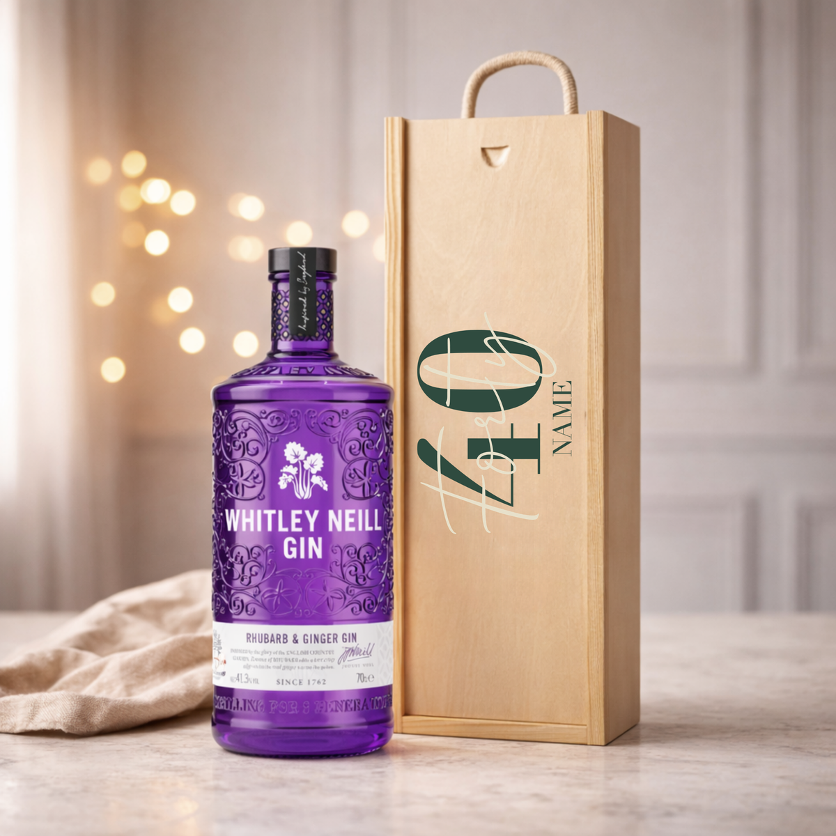 Personalised 40th Birthday Gin Gift Set – 70cl with Personalised Lid