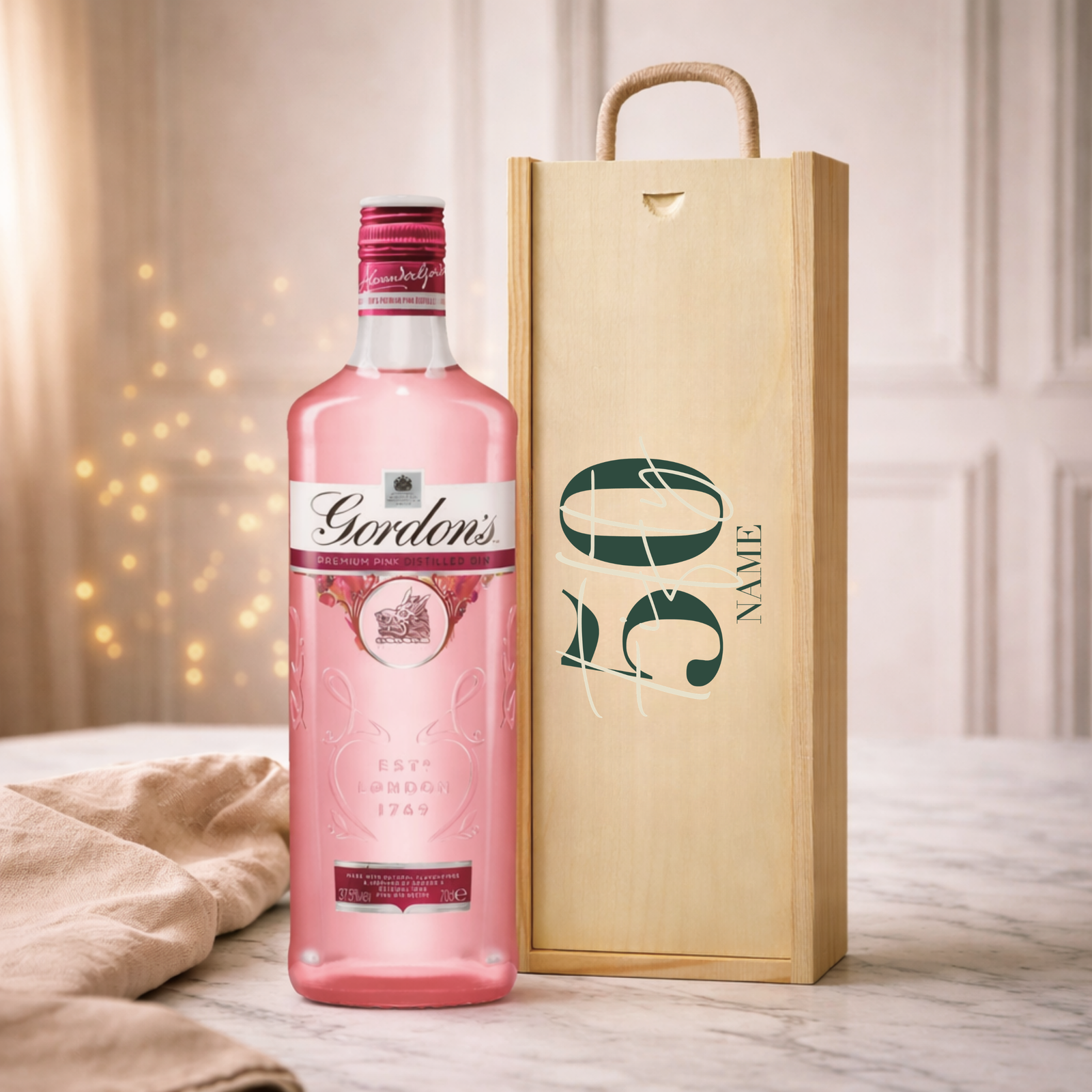Personalised 50th Birthday Gin Gift Set – 70cl with Personalised Lid