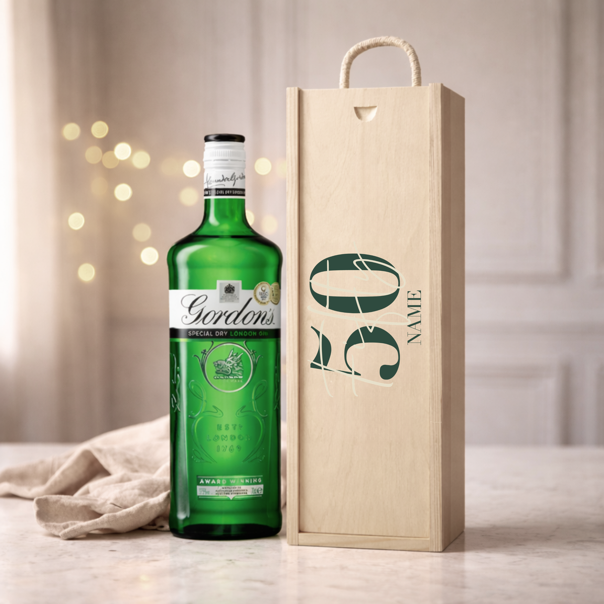 Personalised 50th Birthday Gin Gift Set – 70cl with Personalised Lid