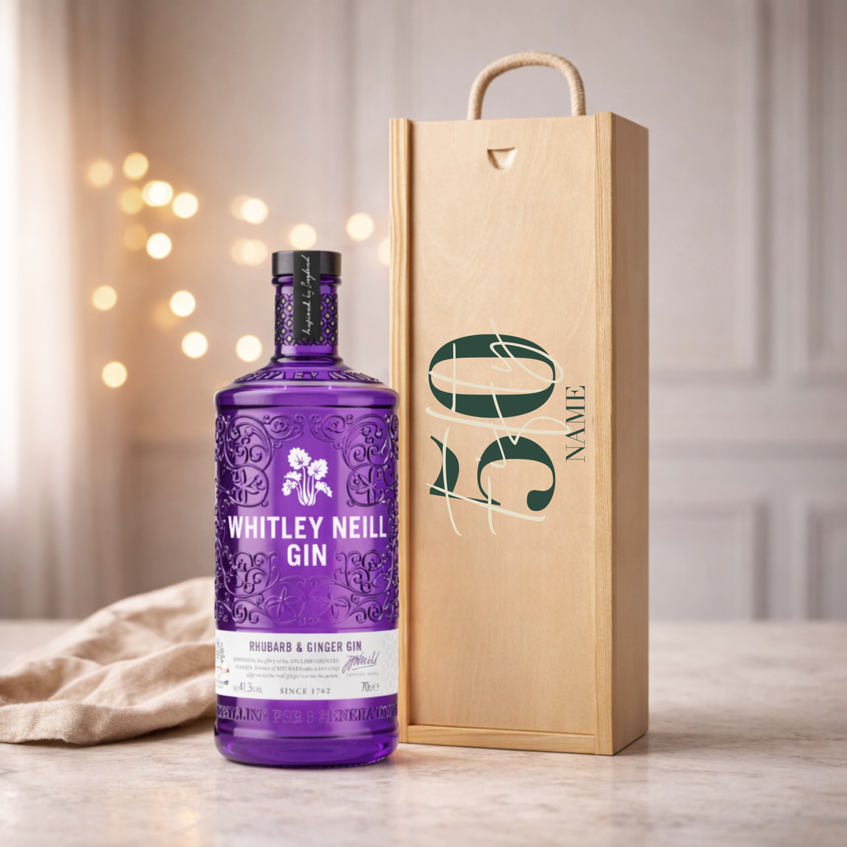 Personalised 50th Birthday Gin Gift Set – 70cl with Personalised Lid