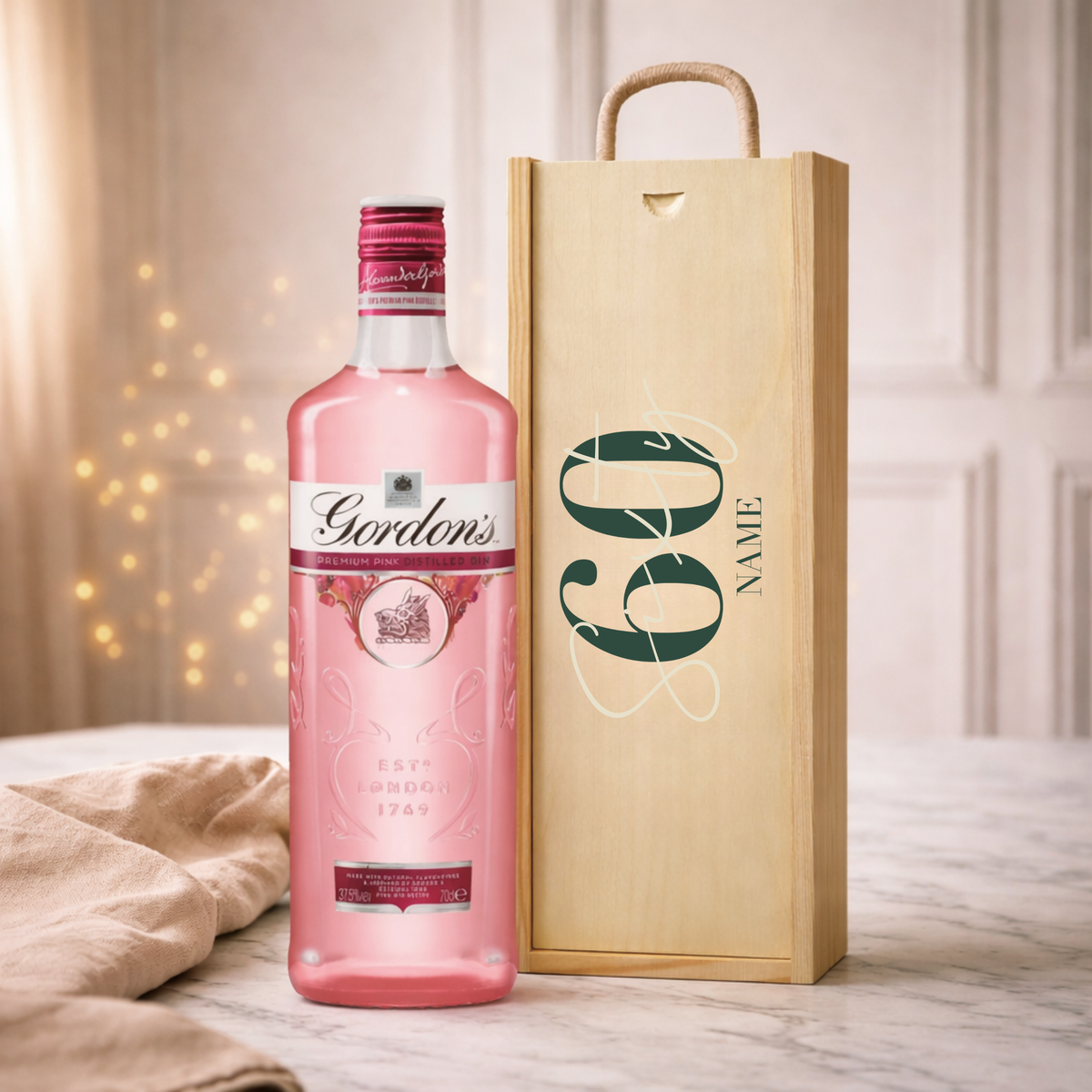 Personalised 60th Birthday Gin Gift Set – 70cl with Personalised Lid