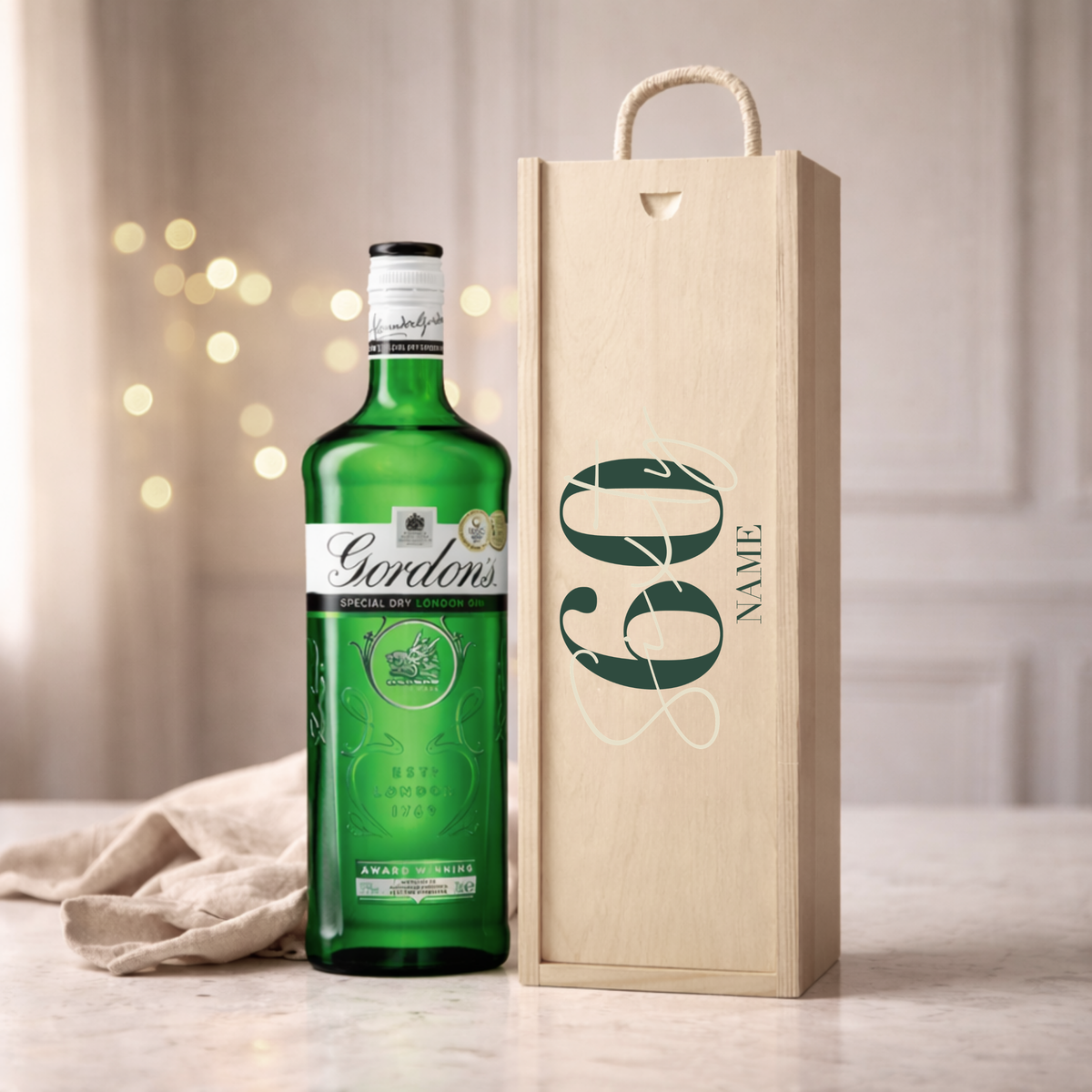 Personalised 60th Birthday Gin Gift Set – 70cl with Personalised Lid