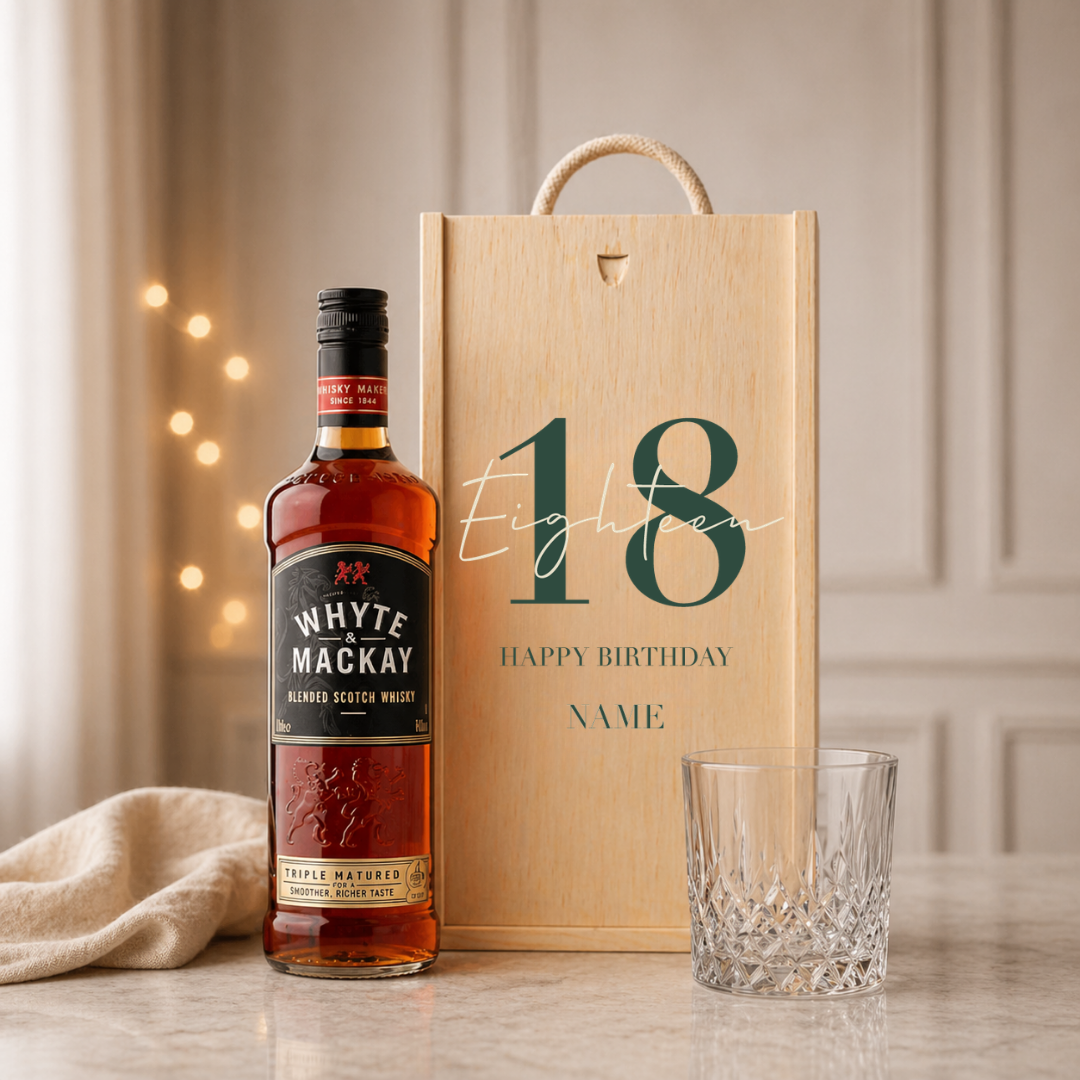 Personalised 18th Birthday Whisky Gift Set with Glass & Personalised Lid (Choose JD, Glenfiddich, Haig Club & More) 70cl
