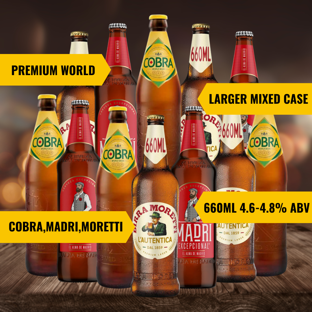 Premium World Lager Mixed Case Gift Set of 12 x 660ml Beers (Birra Moretti, Madri and Coba)