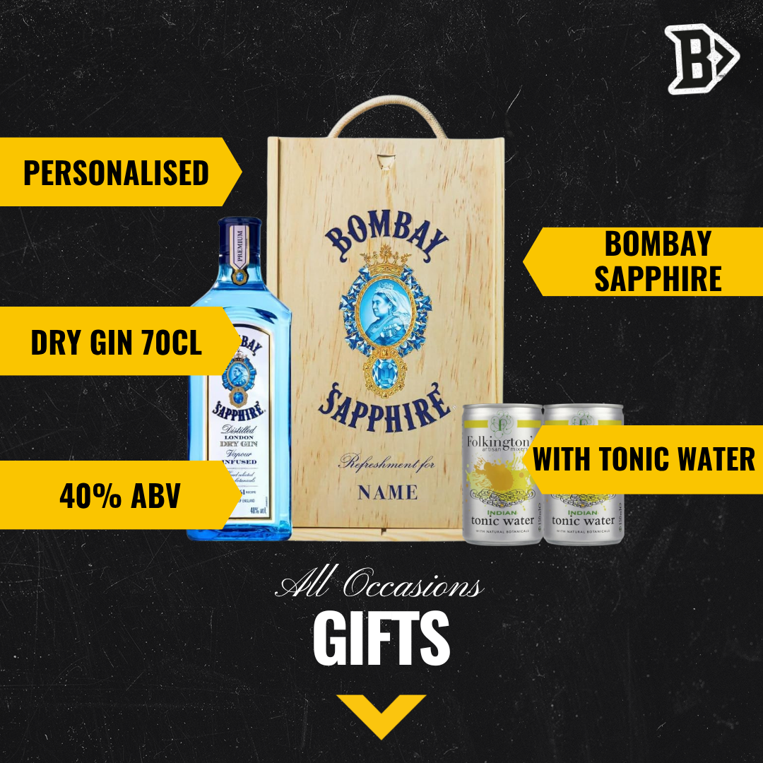 Personalised Bombay Sapphire Gin London Dry Gift Set with Folkington's Tonics - 70cl (40% ABV)
