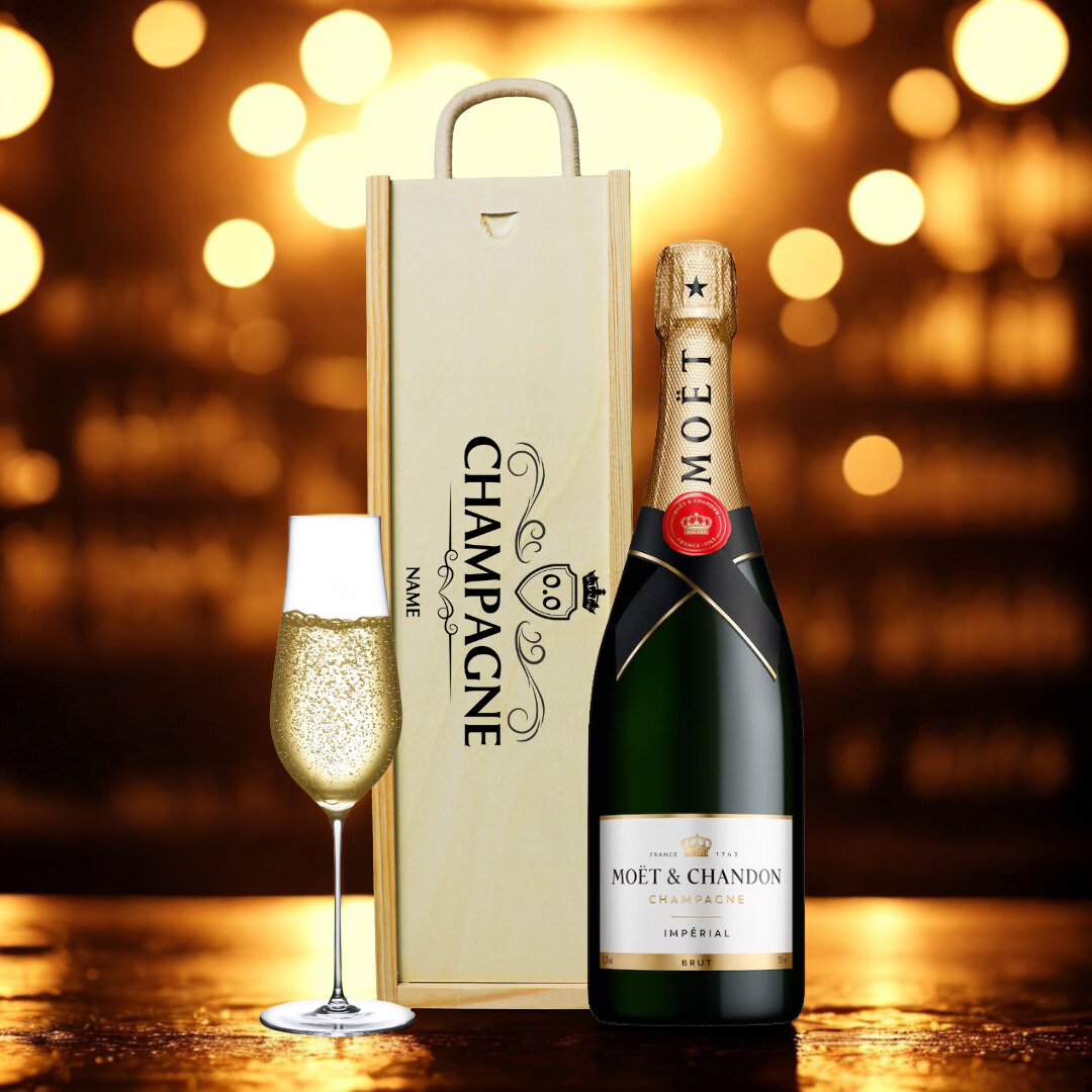 Personalised Moet & Chandon Champagne Gift Set in Wooden Presentation Gift Box - 75cl
