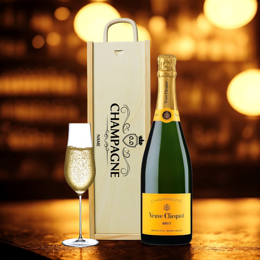 Personalised Veuve Clicquot Champagne Gift Set in Wooden Presentation Gift Box - 75cl