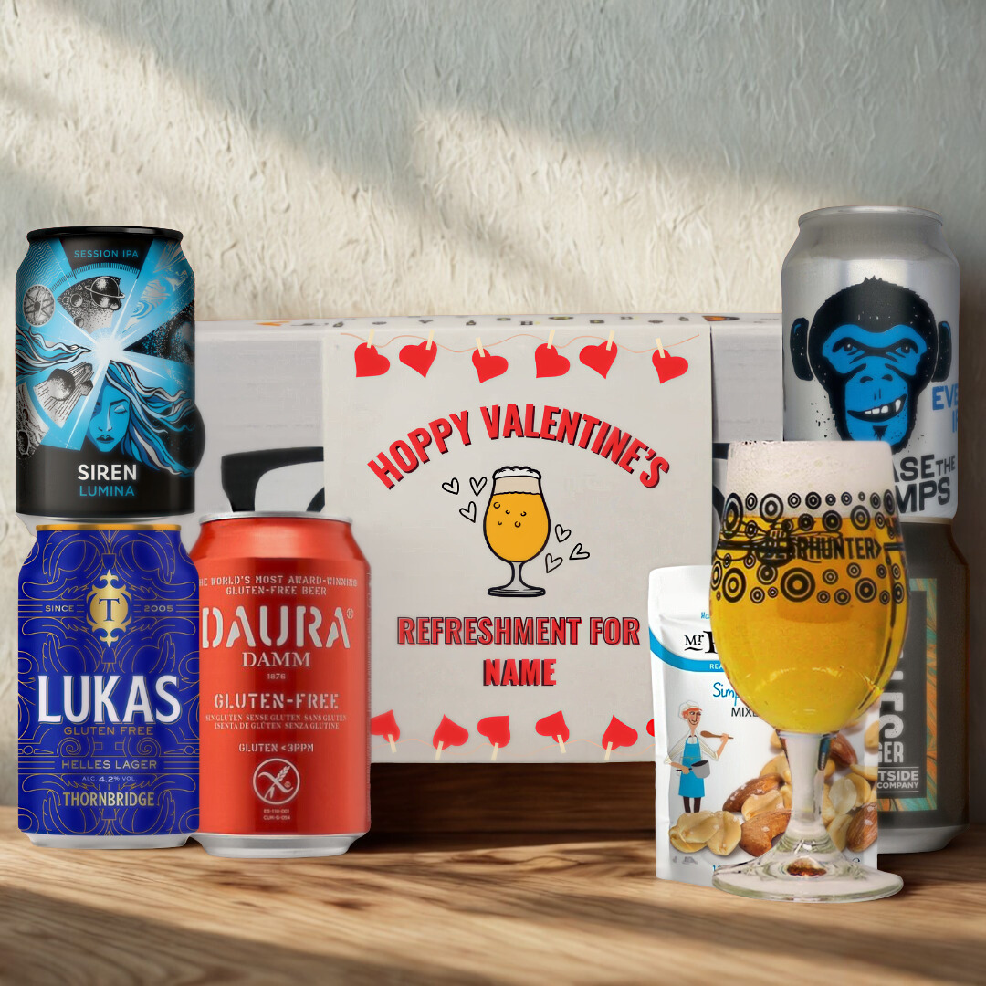 Personalised Gluten Free Hoppy Valentine's Craft Beer Gift Set – IPA, Pale Ale & Lager (5 x 330ml)