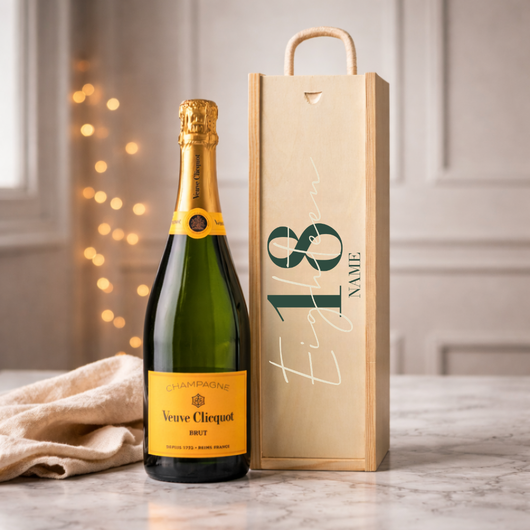 Personalised 18th Birthday Veuve Clicquot Champagne Gift Set – 75cl Luxury Champagne with Personalised Lid