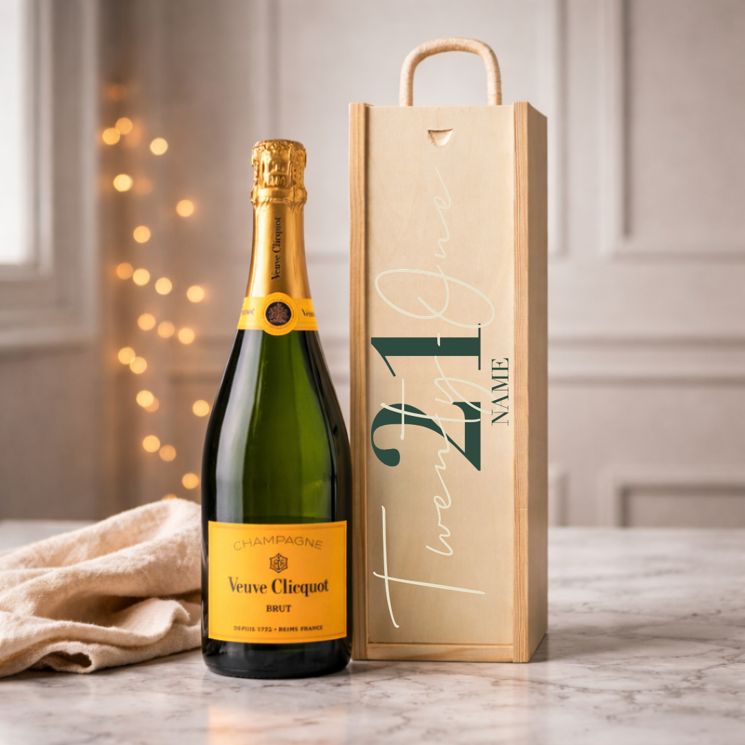 Personalised 21st Birthday Veuve Clicquot Champagne Gift Set – 75cl Luxury Champagne with Personalised Lid