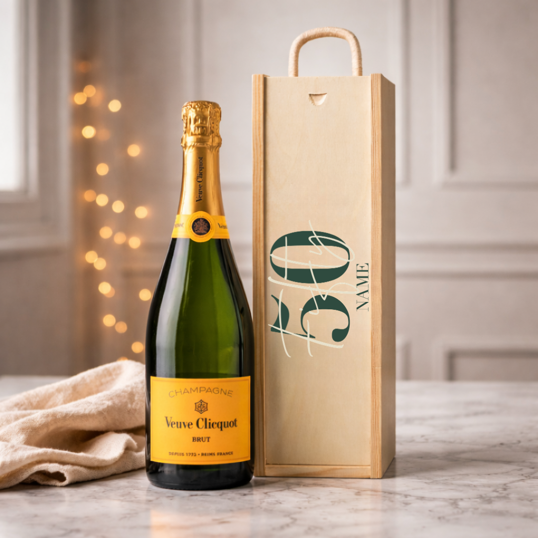 Personalised 50th Birthday Veuve Clicquot Champagne Gift Set – 75cl Luxury Champagne with Personalised Lid